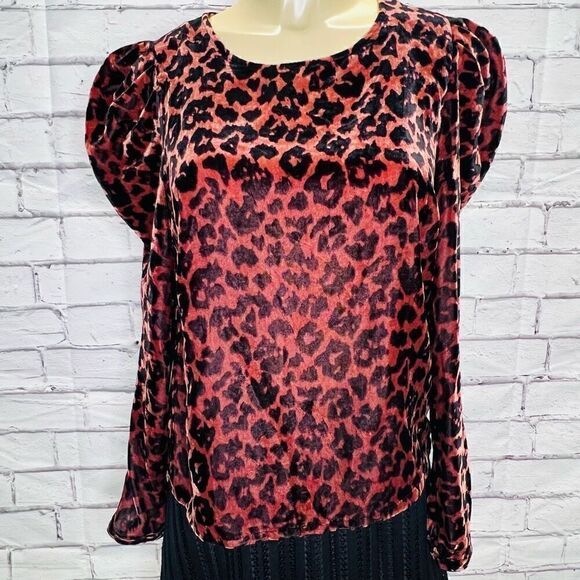 Anthropologie Dolan Women's Red Charley Leopard Velvet Blouse Top Small - Picture 1 of 5